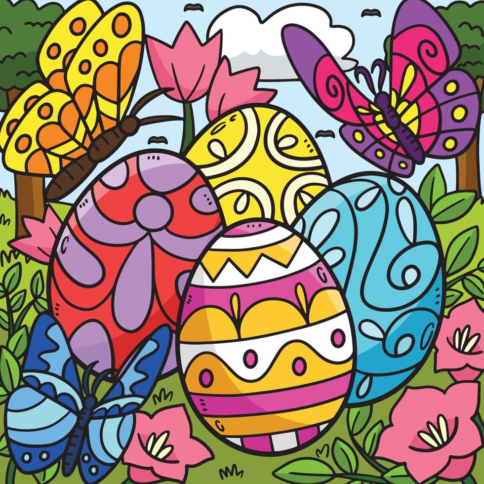 Snail on Mushroom with Easter Eggs Colored vector