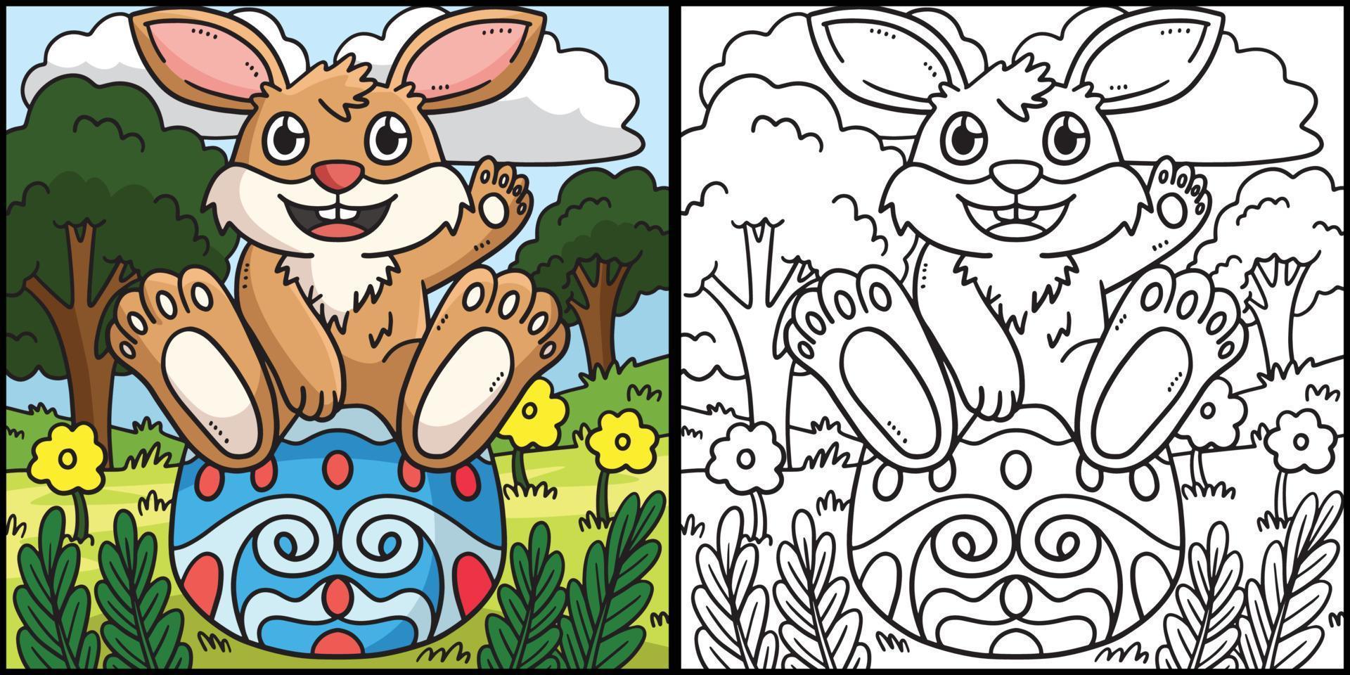 Bunny Sitting on Easter Egg Coloring Illustration vector