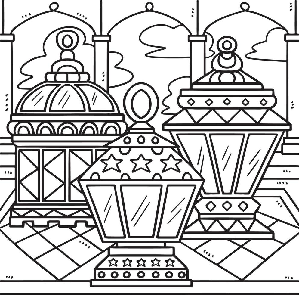 Ramadan Lantern Coloring Page for Kids vector