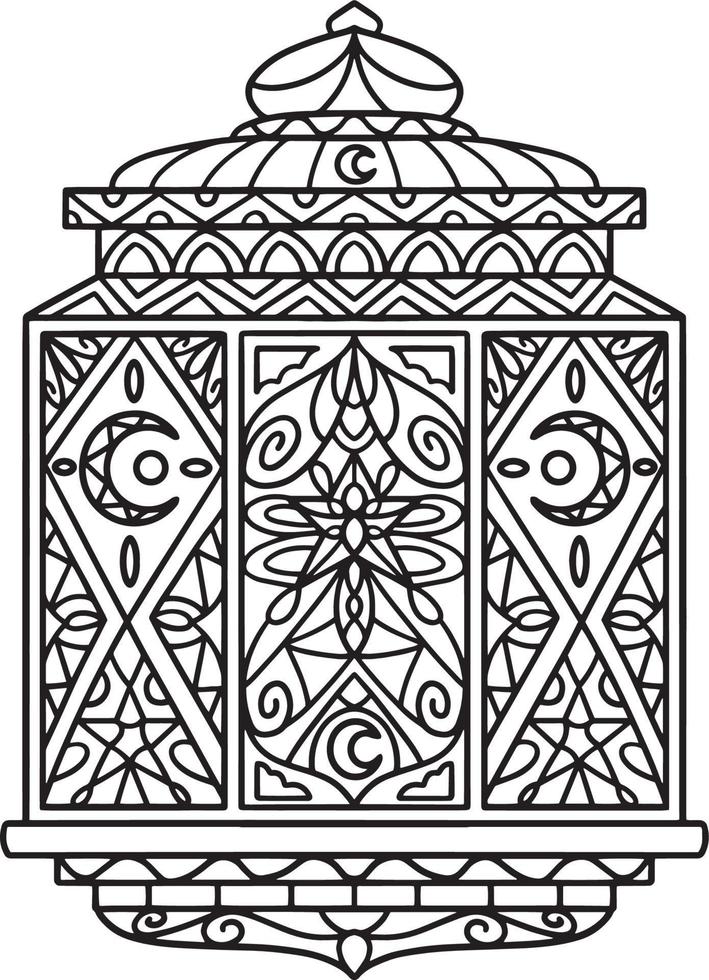 Ramadan Lantern Mandala Isolated Coloring Page vector