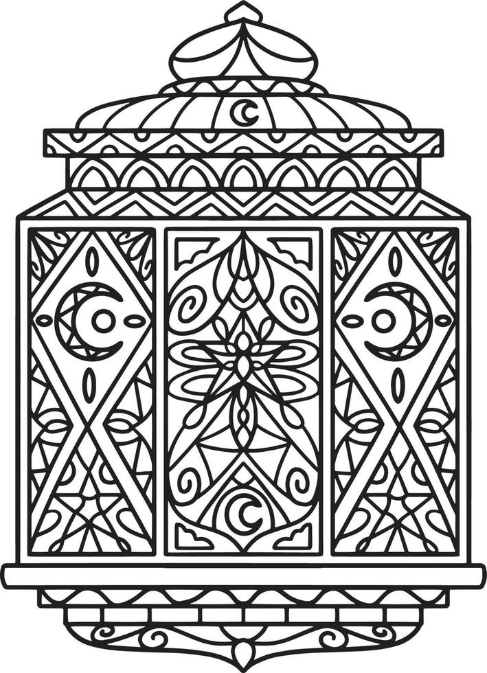 Ramadan Lantern Mandala Isolated Coloring Page vector