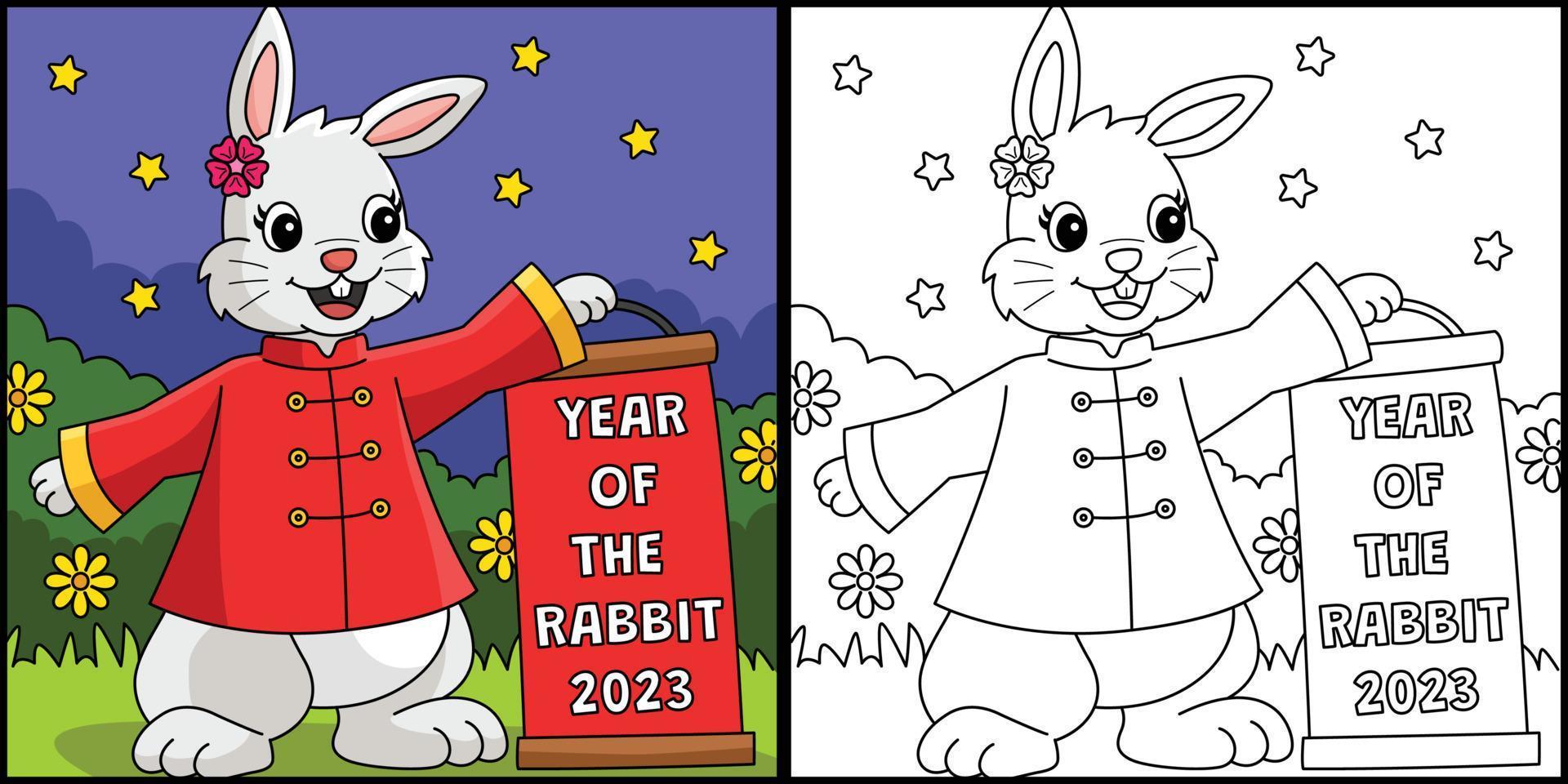 año del conejo 2023 ilustración de página para colorear vector