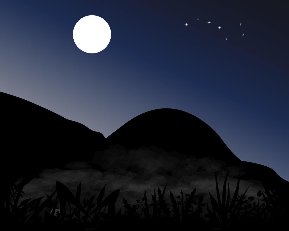 Mountains at night under the moon stars of Ursa Major vector