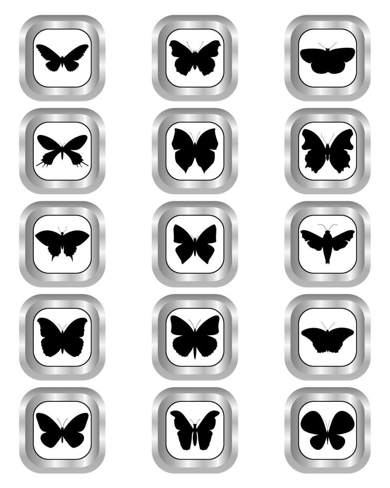 mariposas diferentes tipos de botones en el medio sobre un fondo blanco vector