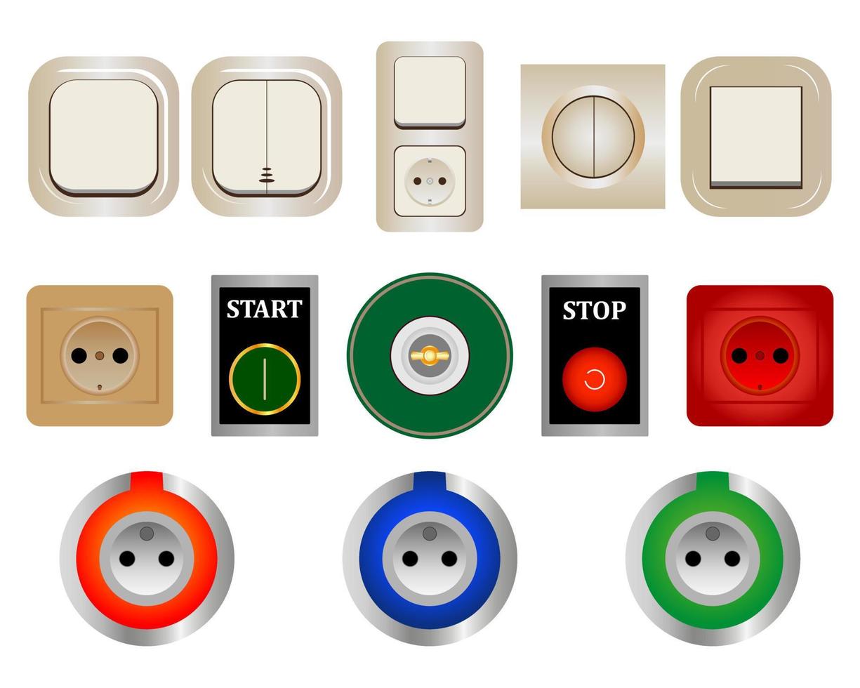 various switches sockets of different colors and types vector