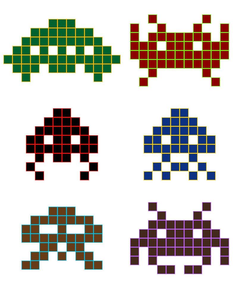 Different shapes of pixels of different colors vector