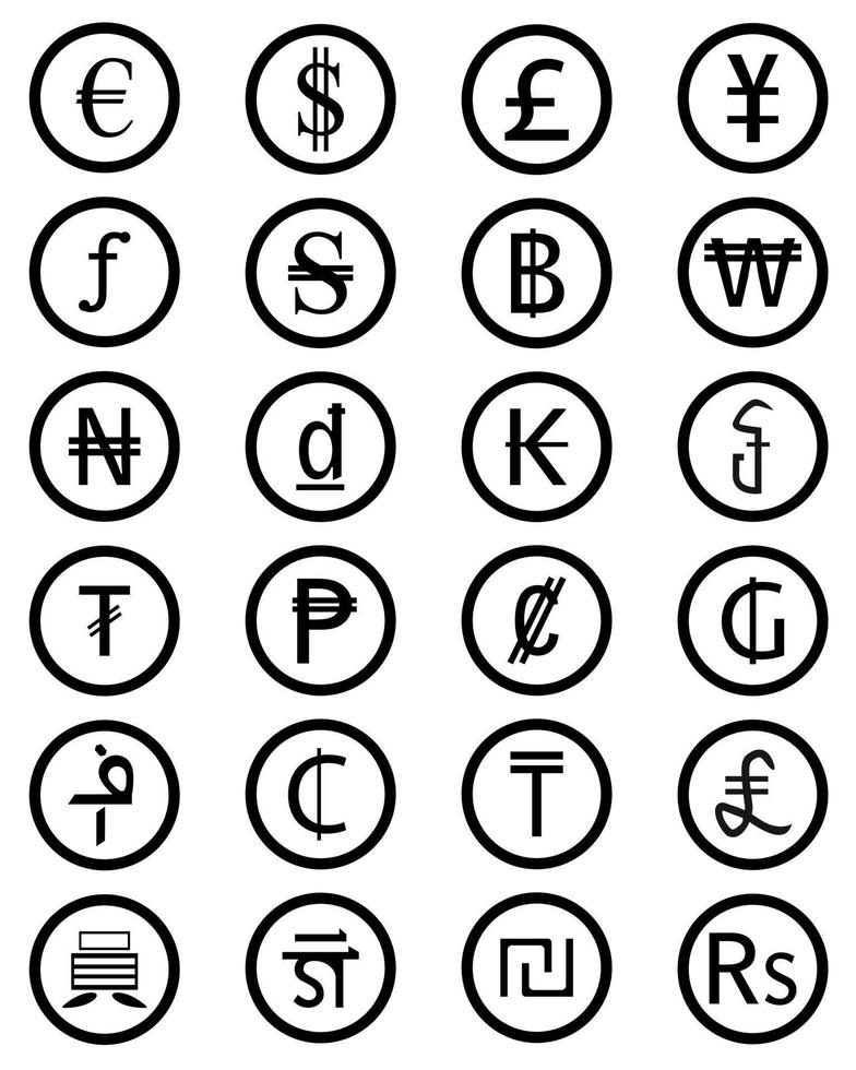 diferentes monedas del mundo en un círculo sobre un fondo blanco vector