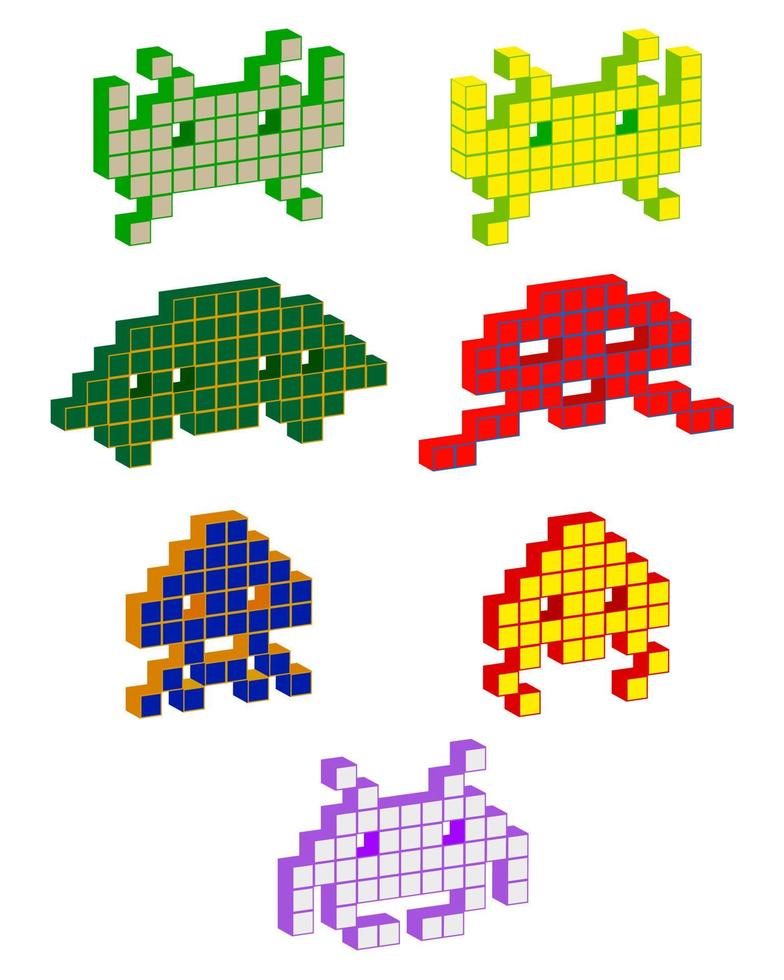 figura píxeles volumétricos de diferentes colores vector
