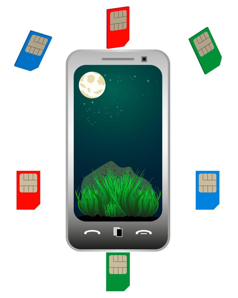 different mobile phone sim cards of different colors vector