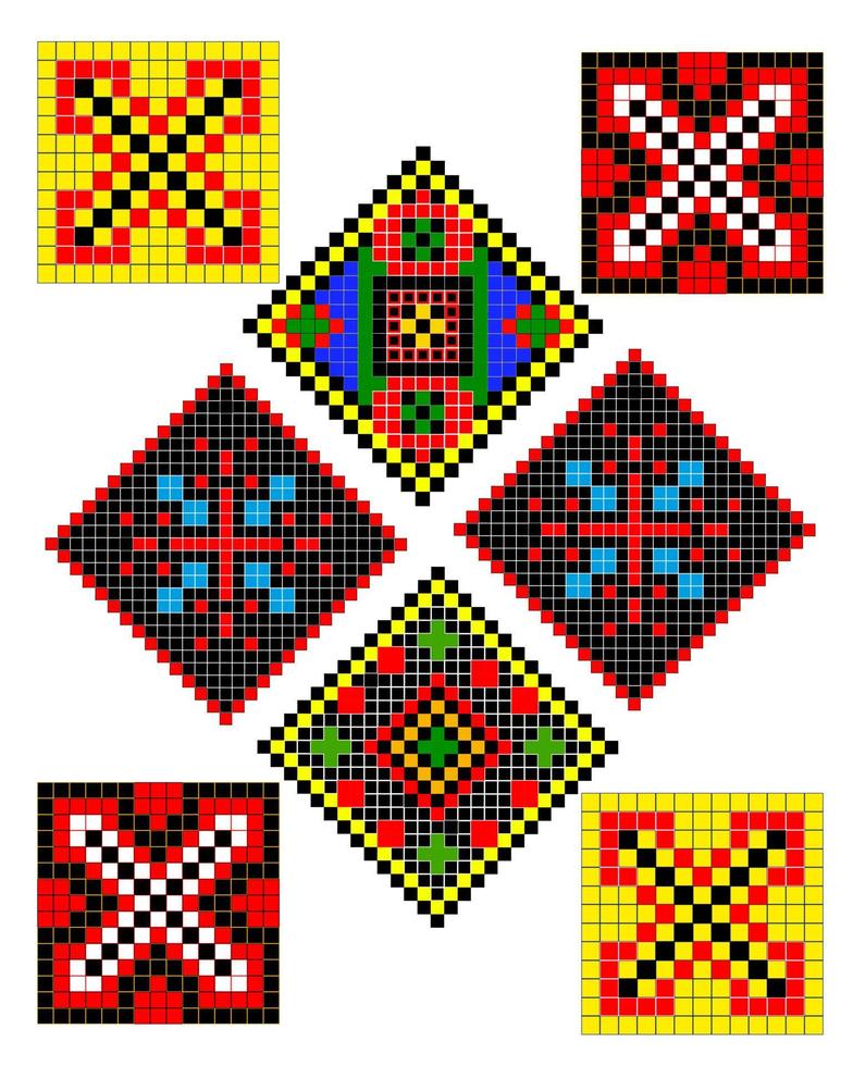 Ukrainian folk patterns of different types and colors vector