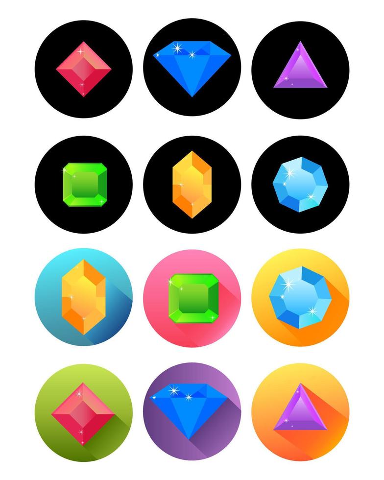 various precious stones in black and multi-colored circles vector