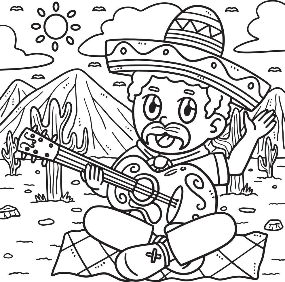 Cinco de Mayo Man Playing Guitar Coloring Page vector