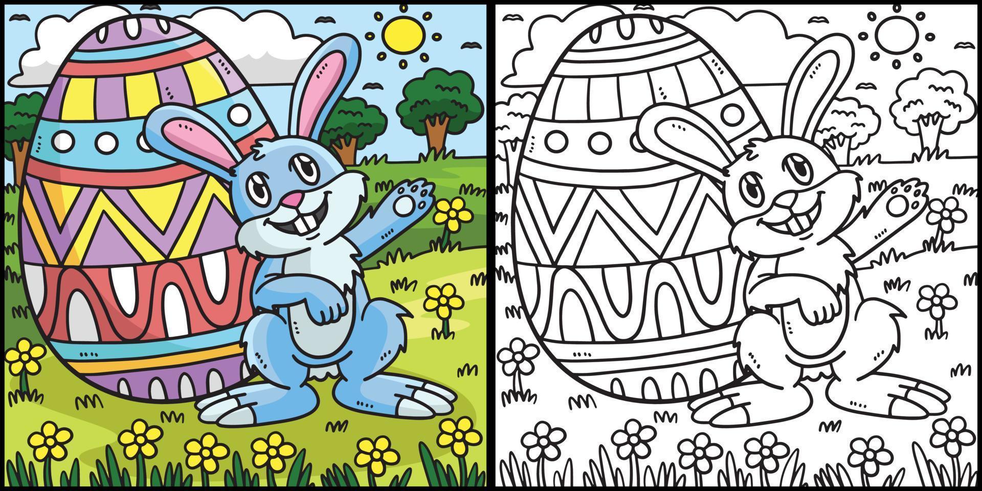 Bunny with Big Easter Egg Coloring Illustration vector