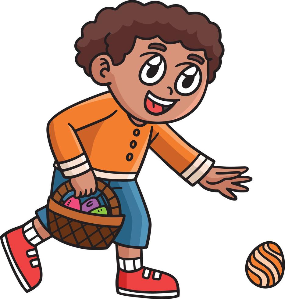 Boy Searching for Easter Egg Cartoon Clipart vector