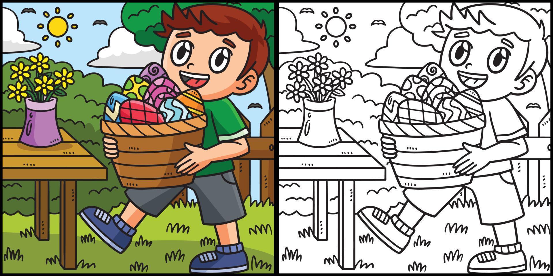 Child Carrying Basket of Easter Eggs Illustration vector
