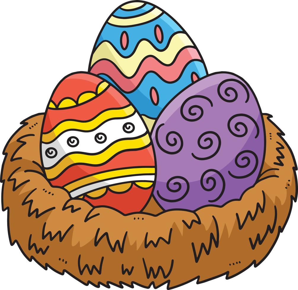 huevos de pascua en nido cartoon color clipart vector