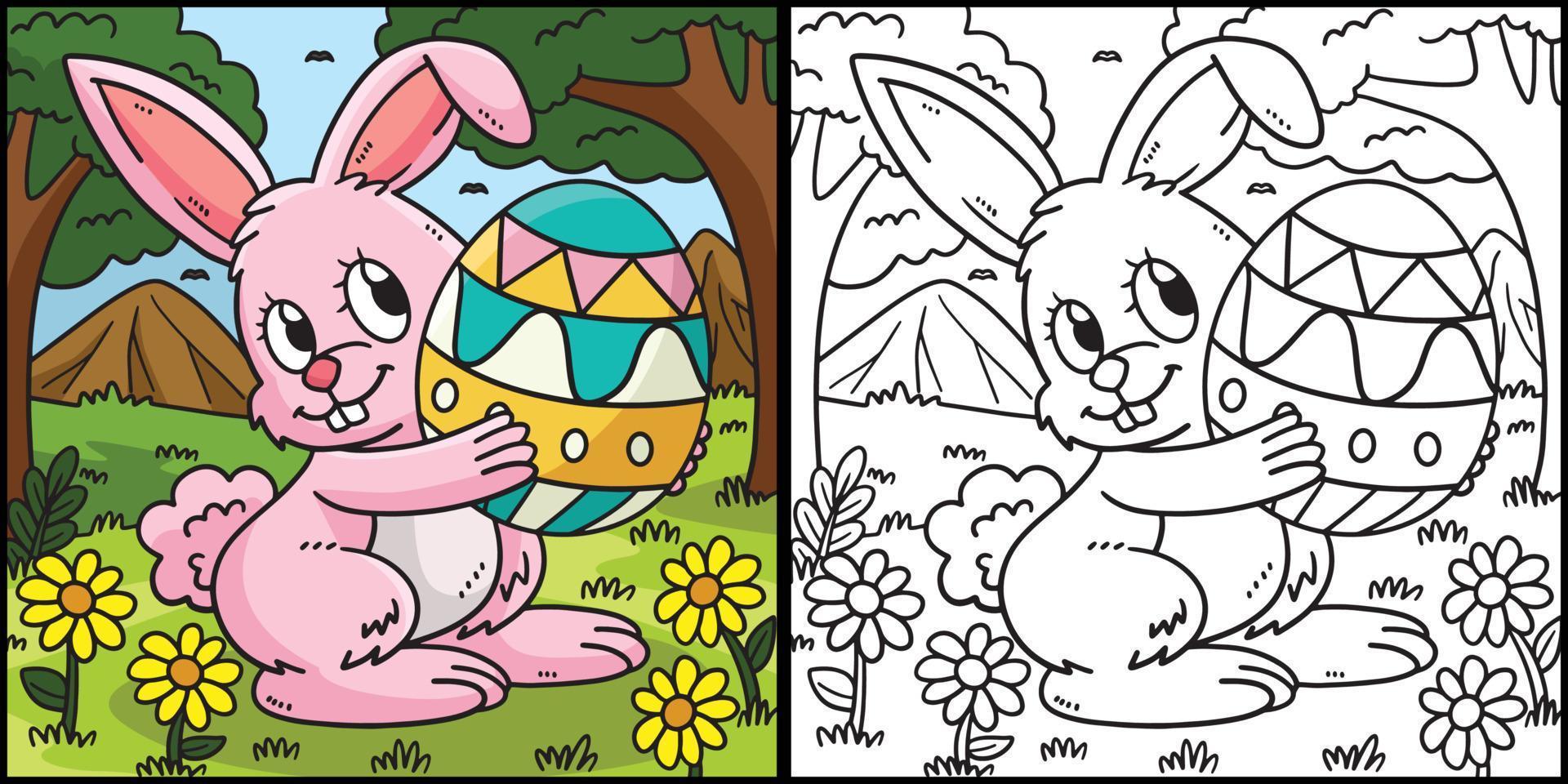 Bunny Carrying Easter Egg Coloring Illustration vector