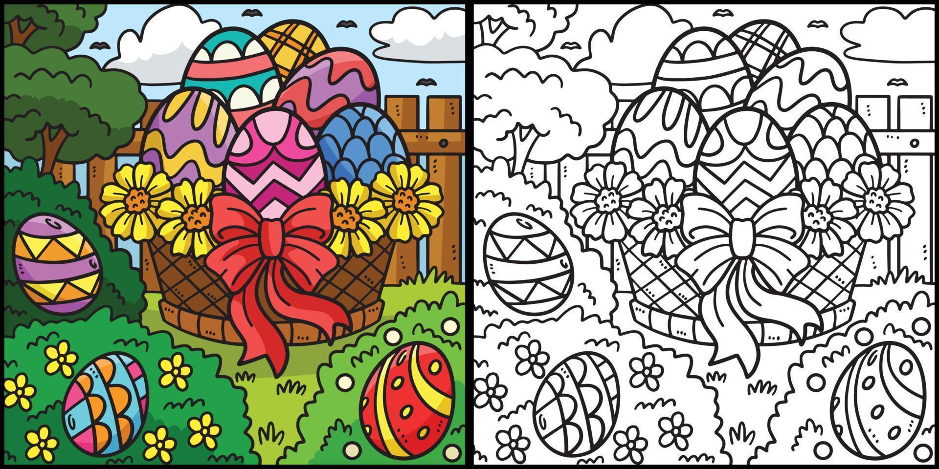 canasta de huevos de pascua para colorear ilustración de página vector