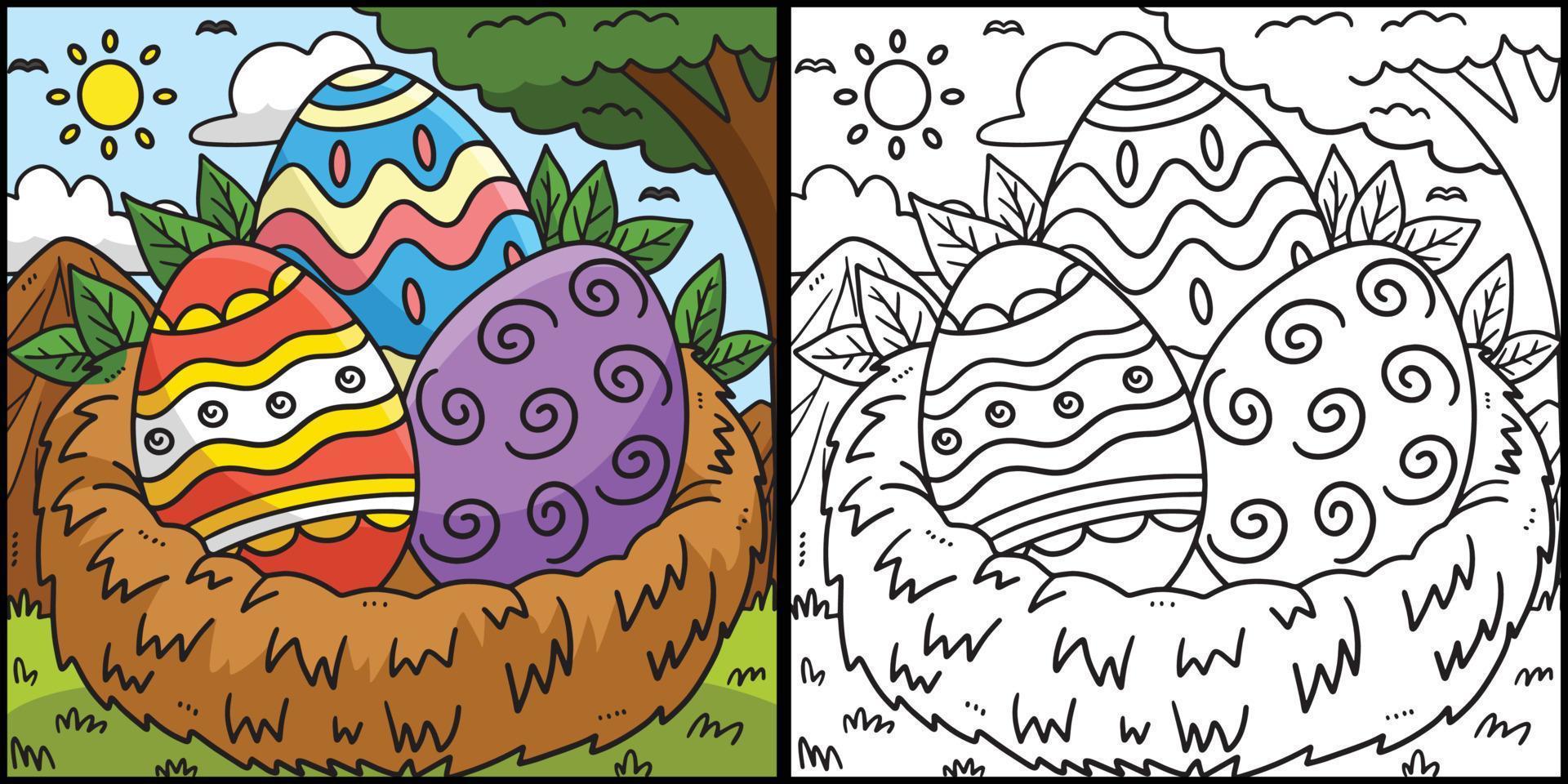 Easter Eggs in Nest Coloring Page Illustration vector