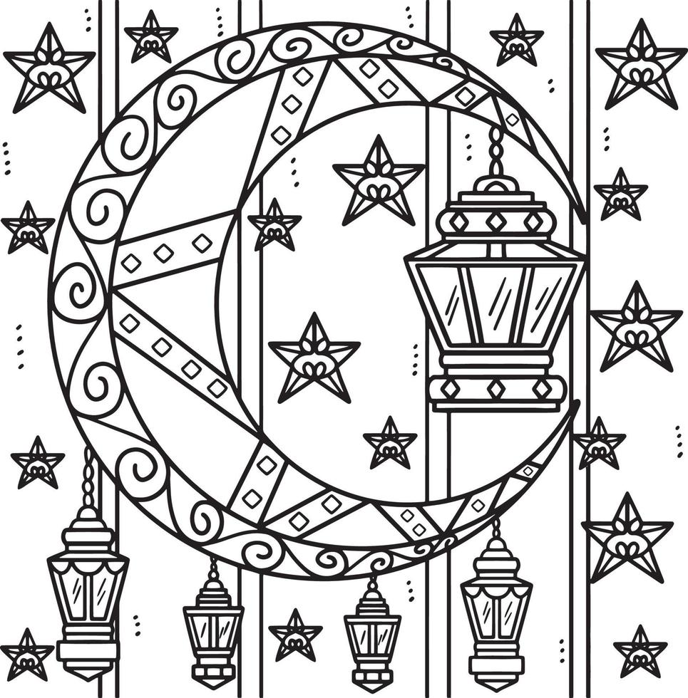 Ramadan Crescent Moon Lanterns Coloring Page vector