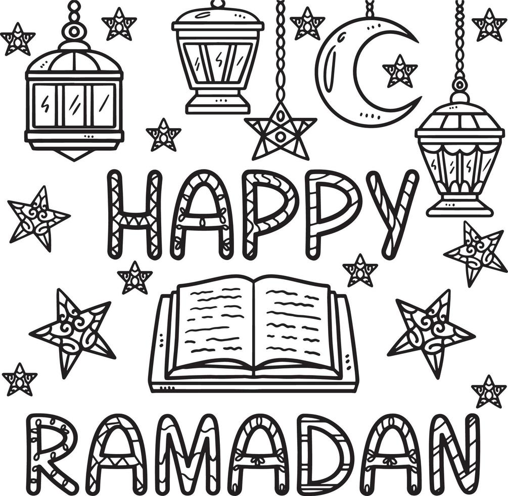Ramadán feliz página para colorear para niños vector