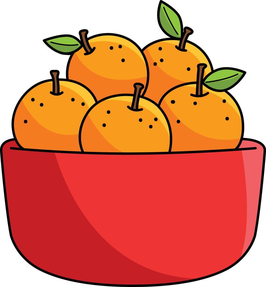 Bowl Of Mandarin Orange Cartoon Colored Clipart vector