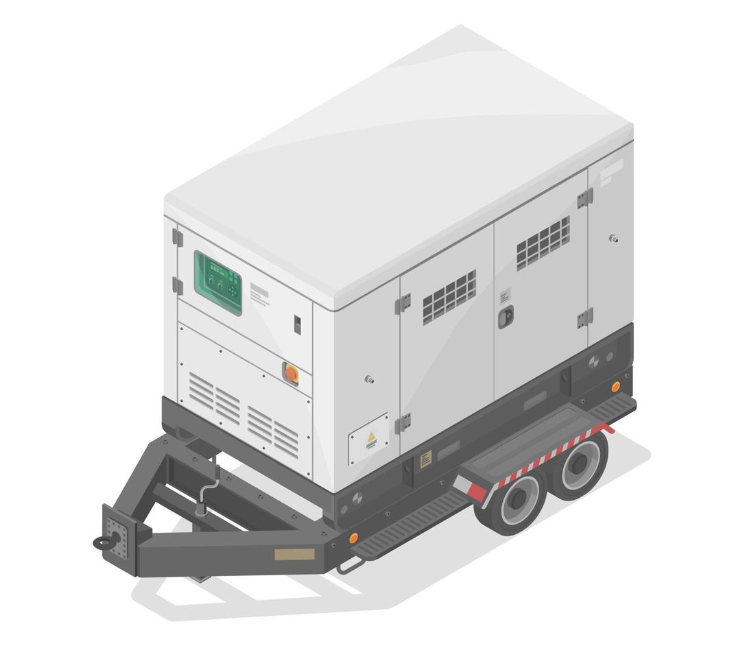 silent power mobile generators engine motor isometric for industry and construction equipment in white isolated vector