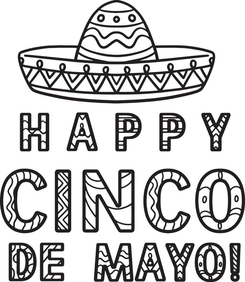 Happy Cinco de Mayo Isolated Coloring Page vector