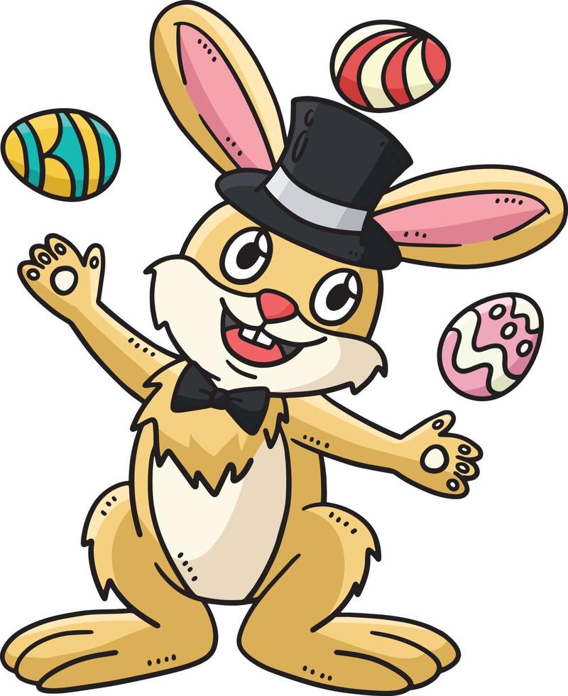 Bunny Juggling Easter Eggs Cartoon Colored Clipart vector