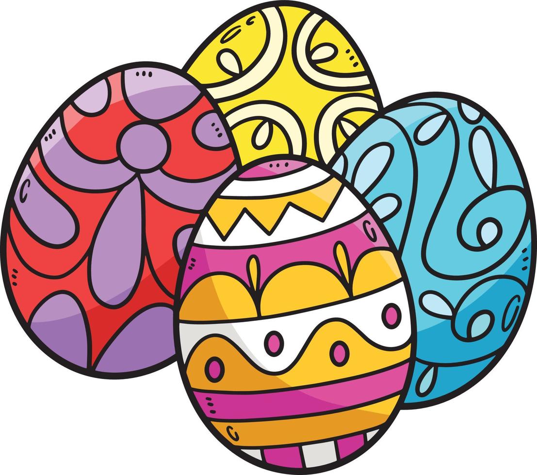 cuatro huevos de pascua dibujos animados color clipart vector