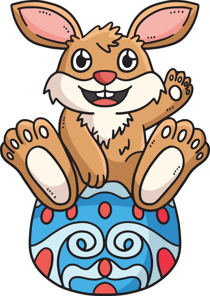 Bunny Sitting on Easter Egg Cartoon Clipart vector