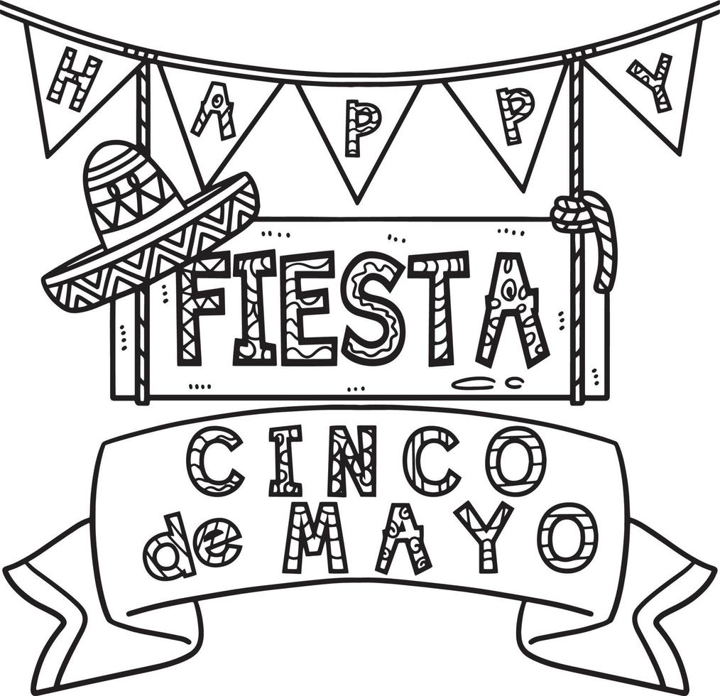 Cinco de Mayo Fiesta Isolated Coloring Page vector