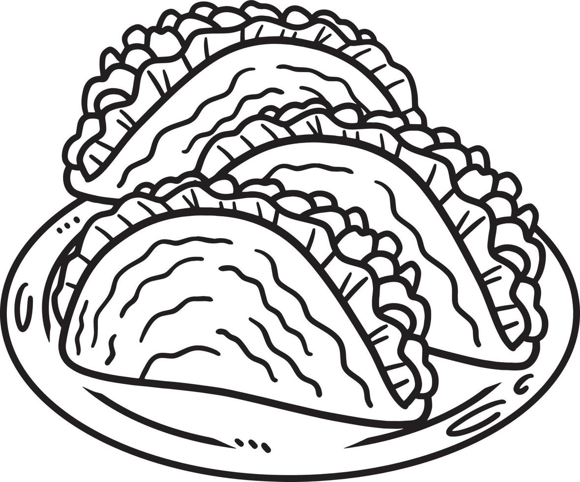 Cinco de Mayo Mexican Tacos Isolated Coloring Page vector