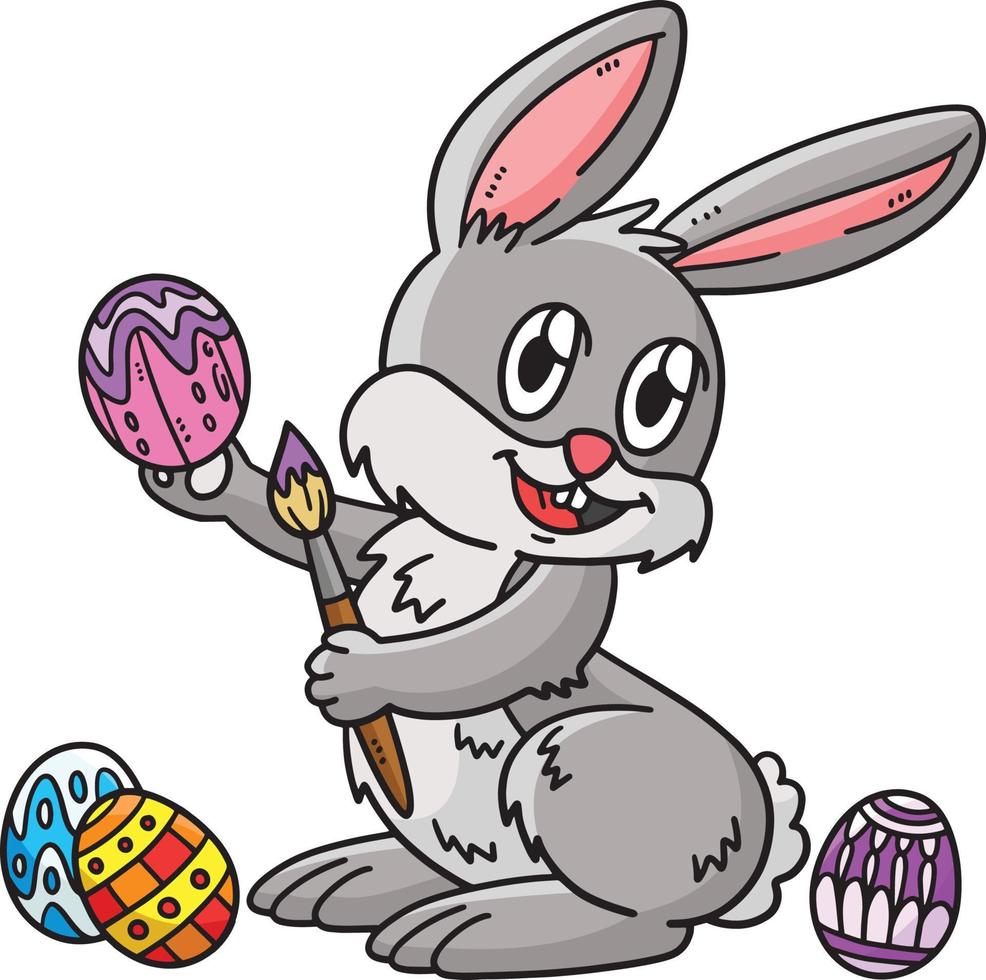 Bunny Painting Easter Egg Cartoon Colored Clipart vector