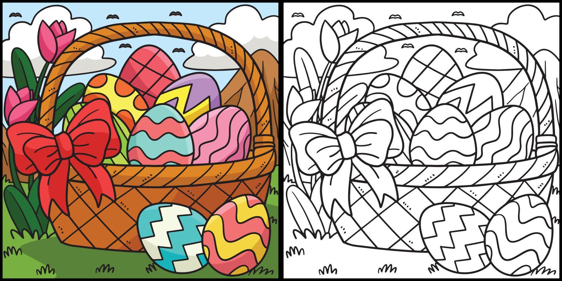 canasta de huevos de pascua para colorear ilustración de página vector