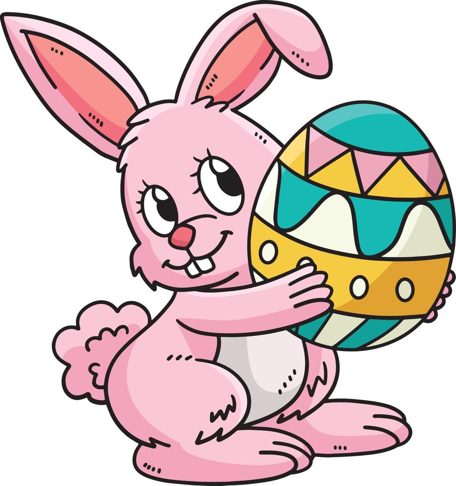 Bunny Carrying Easter Egg Cartoon Colored Clipart vector