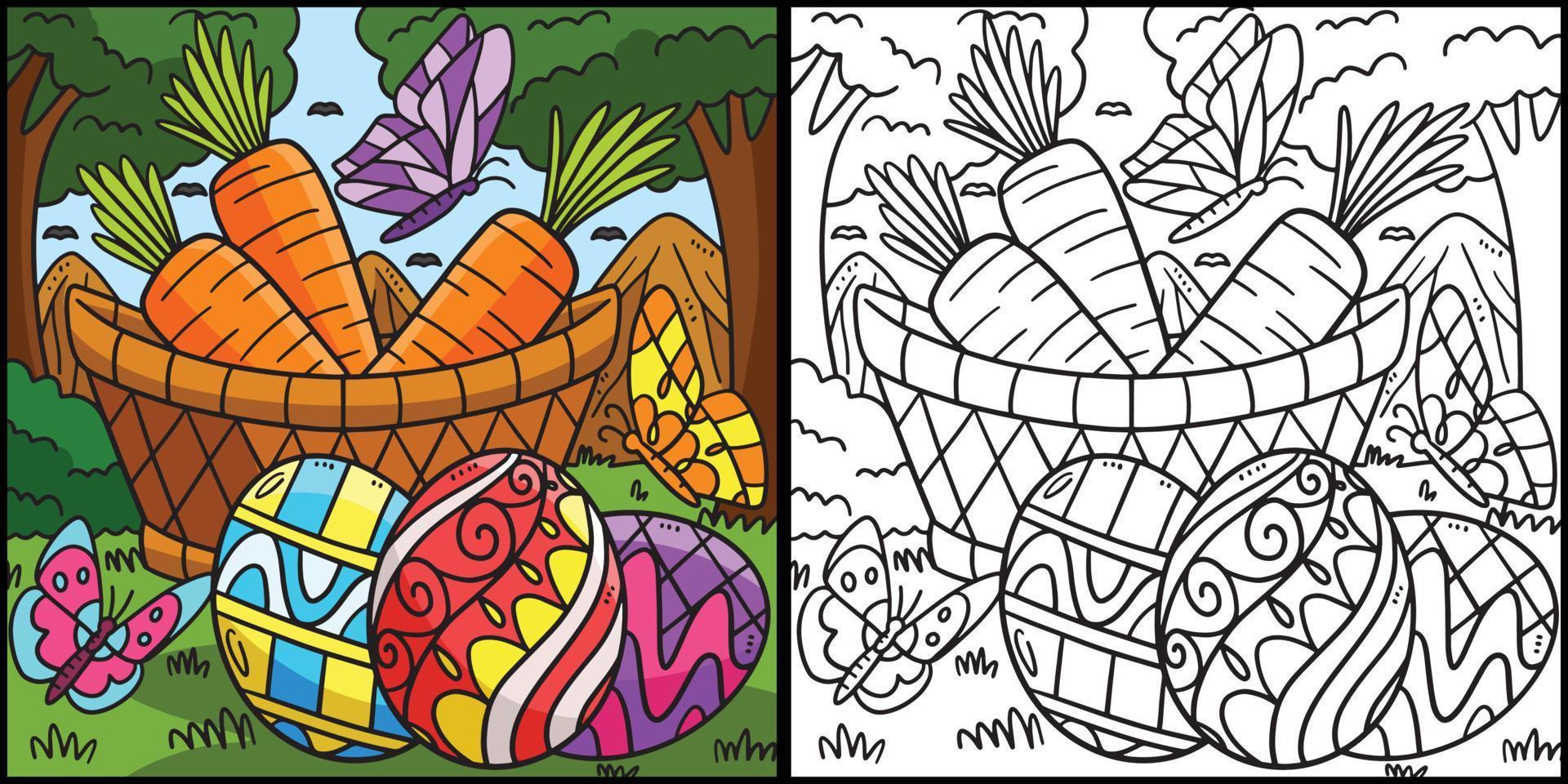 Easter Eggs And Carrots Coloring Page Illustration vector