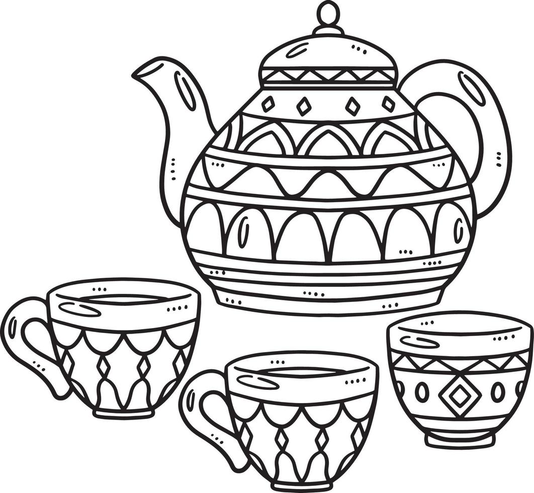 Ramadan Tea Set Isolated Coloring Page for Kids vector