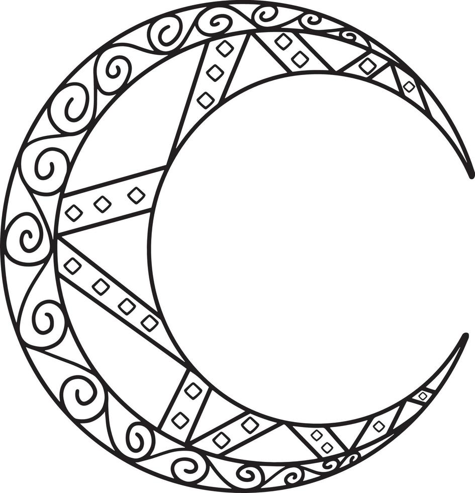 Ramadan Crescent Moon Isolated Coloring Page vector