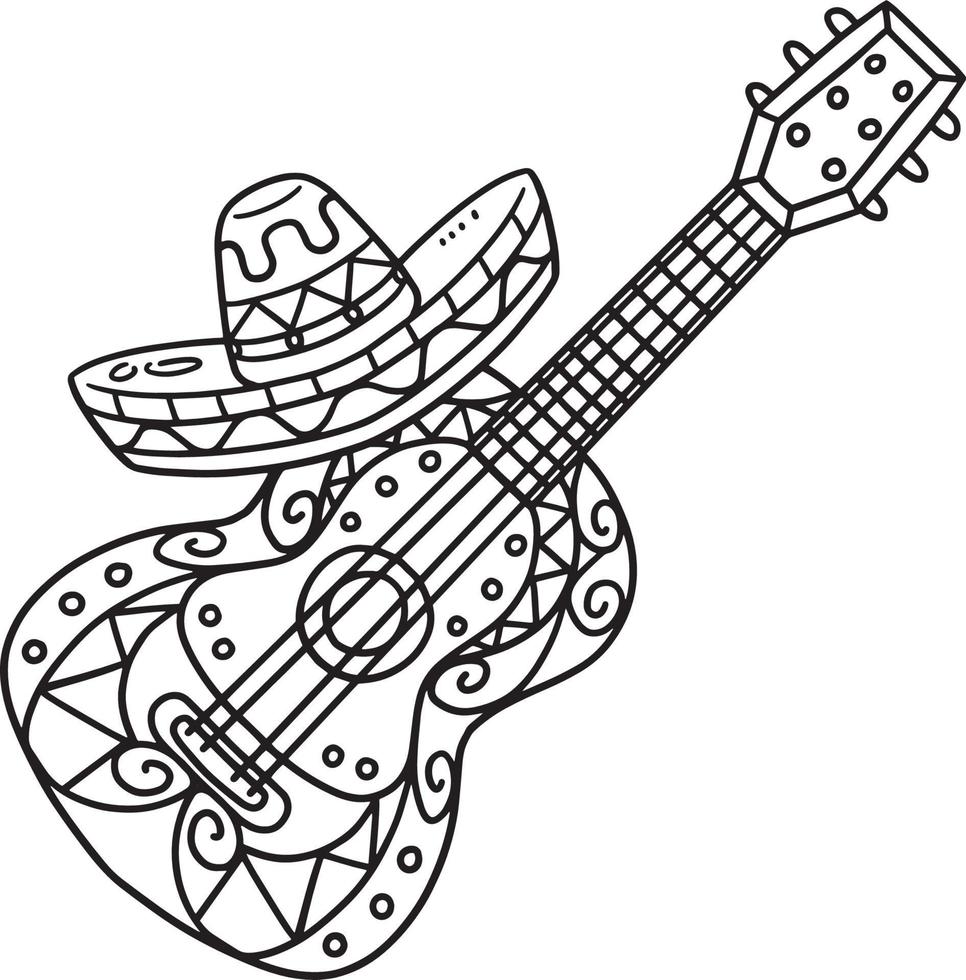 Cinco de Mayo Mexican Guitar and Hat Isolated vector