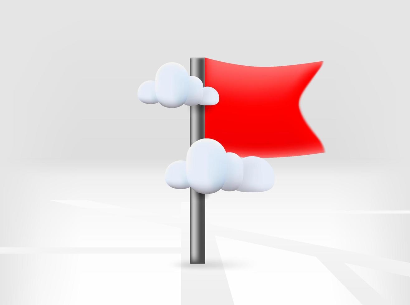 bandera roja con hoja de ruta y nubes. ilustración aislada de vector 3d