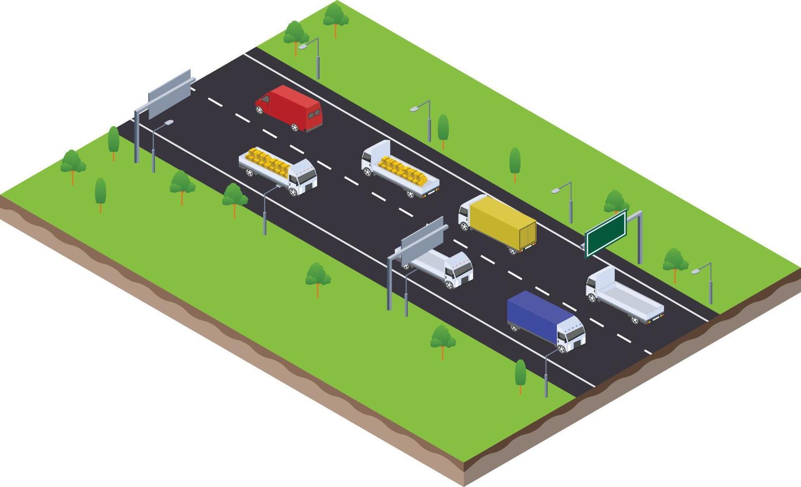 isometric scene of transport logistic truck in highway traffic road vector