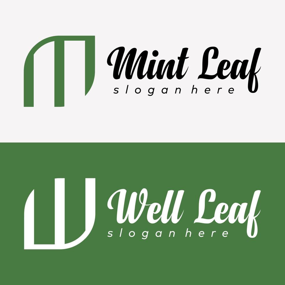 Set Letter M W Monogram Style Organic Leaf Elegant Modern Brand Identity Logo Design Vector