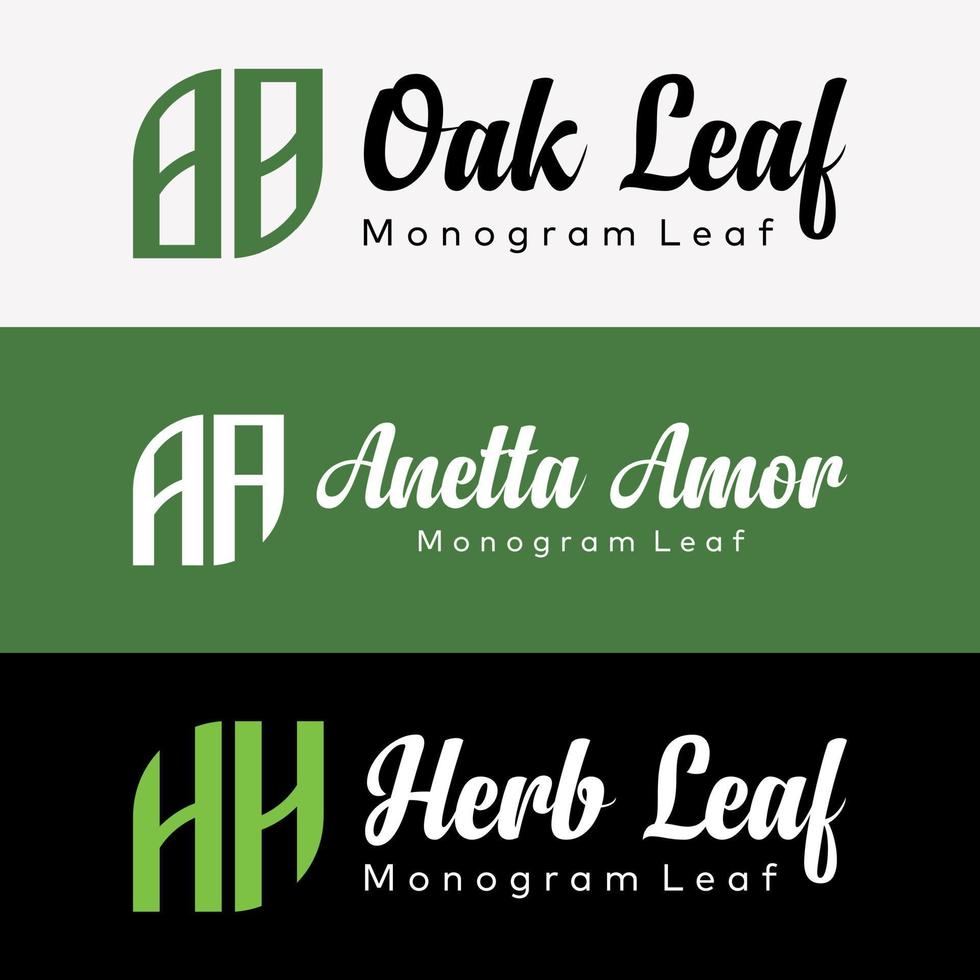 Set Letter OO AA HH Monogram Style Organic Leaf Elegant Modern Brand Identity Logo Design Vector