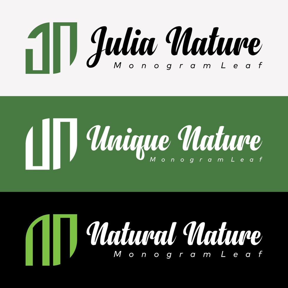 establecer letra jn un n estilo monograma hoja orgánica elegante moderno identidad de marca diseño de logotipo vector