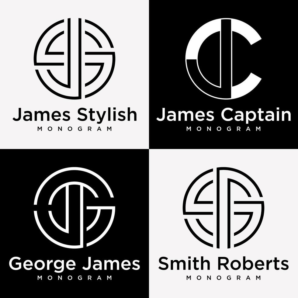 Letter JS JC JG SR Monogram Alphabet Modern Style Elegant Luxury Icon Symbol Brand Identity Logo Design Vector