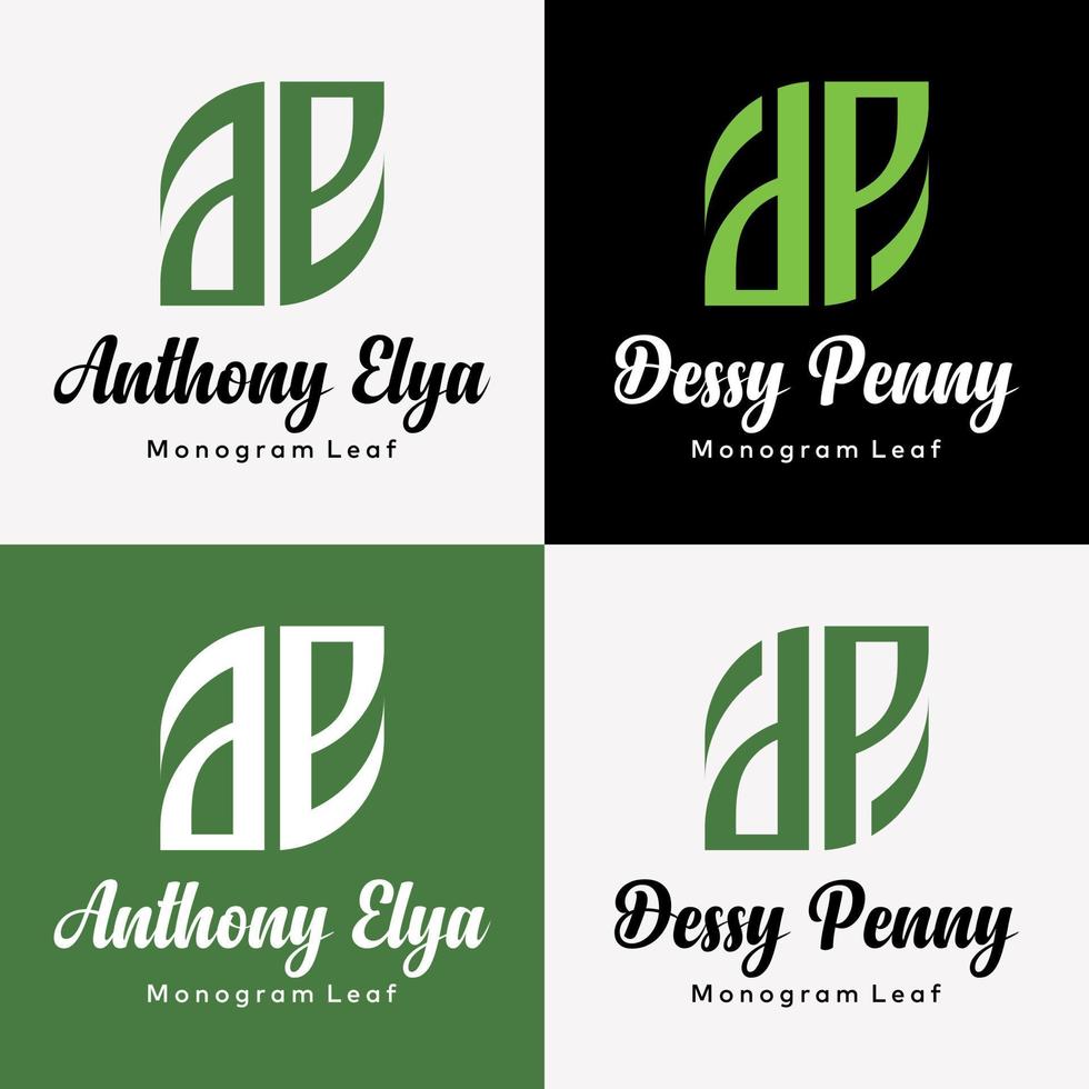 Set Letter AE DP Monogram Style Organic Leaf Elegant Modern Brand Identity Logo Design Vector
