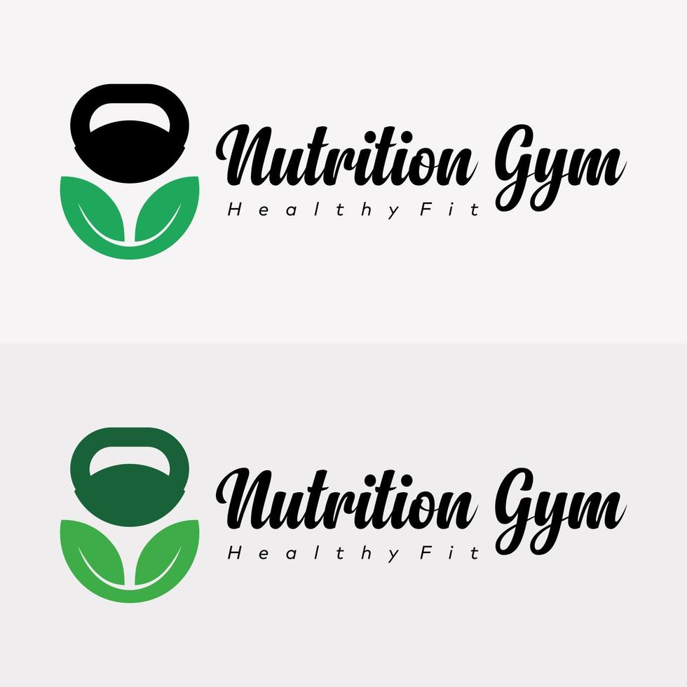 establecer pesas rusas icono gimnasio fitness saludable naturaleza hojas estilo marca identidad logotipo diseño vector