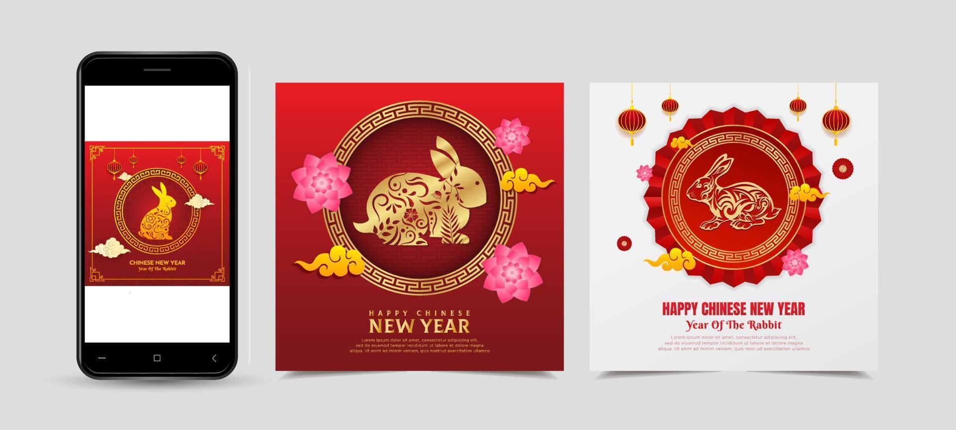 celebración de la colección de historias de diseño del año nuevo chino. año del vector de plantilla de diseño de conejo