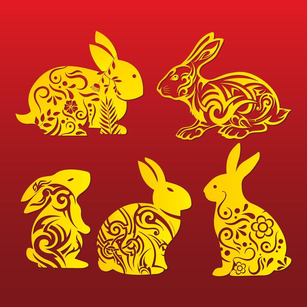 Collection of rabbit icon mascot chinese new year. Year of the rabbit vector